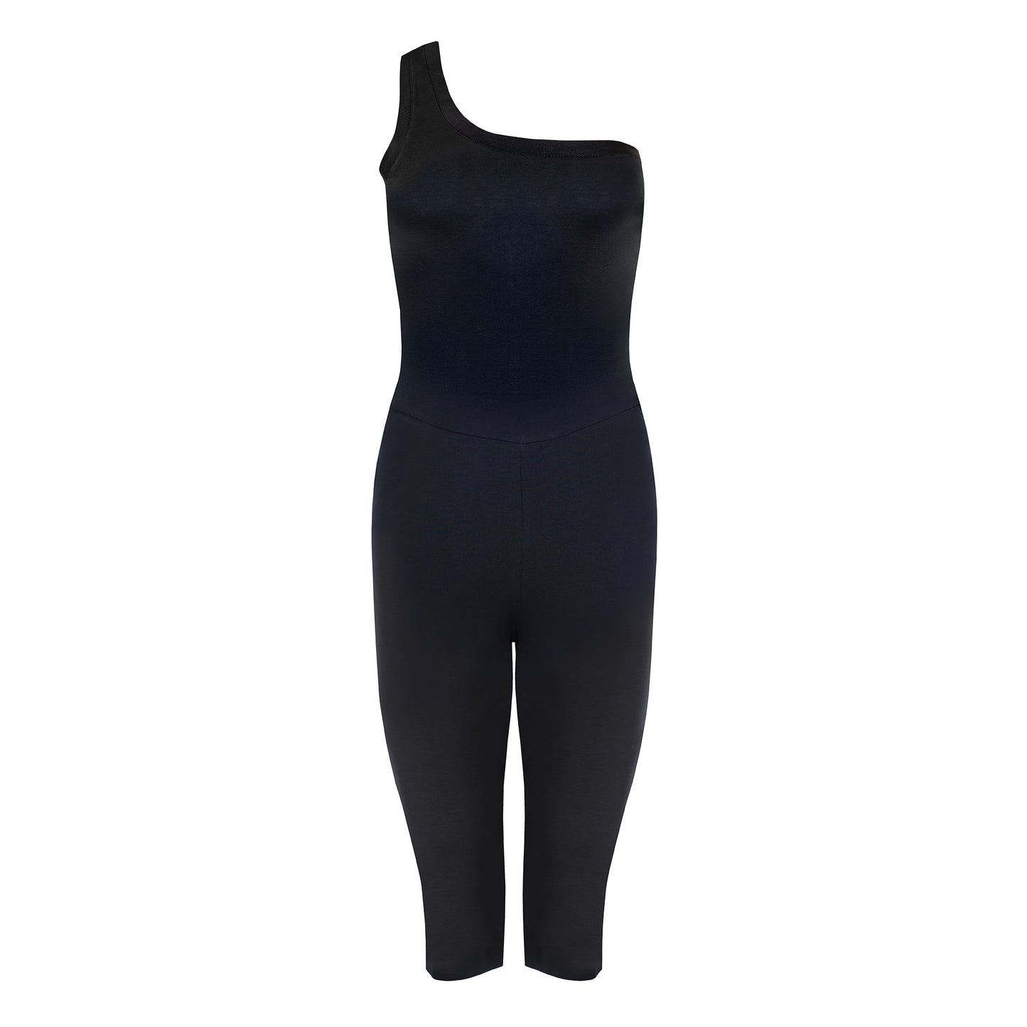 Foto von ökologischem one shoulder Radler Jumpsuit in Schwarz von Organique.