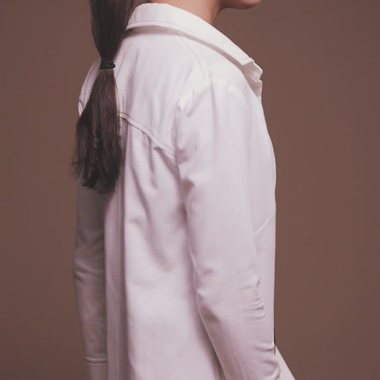 Video of white Organic Cotton Shirt Dress made by Organique, a sustainable clothing brand.