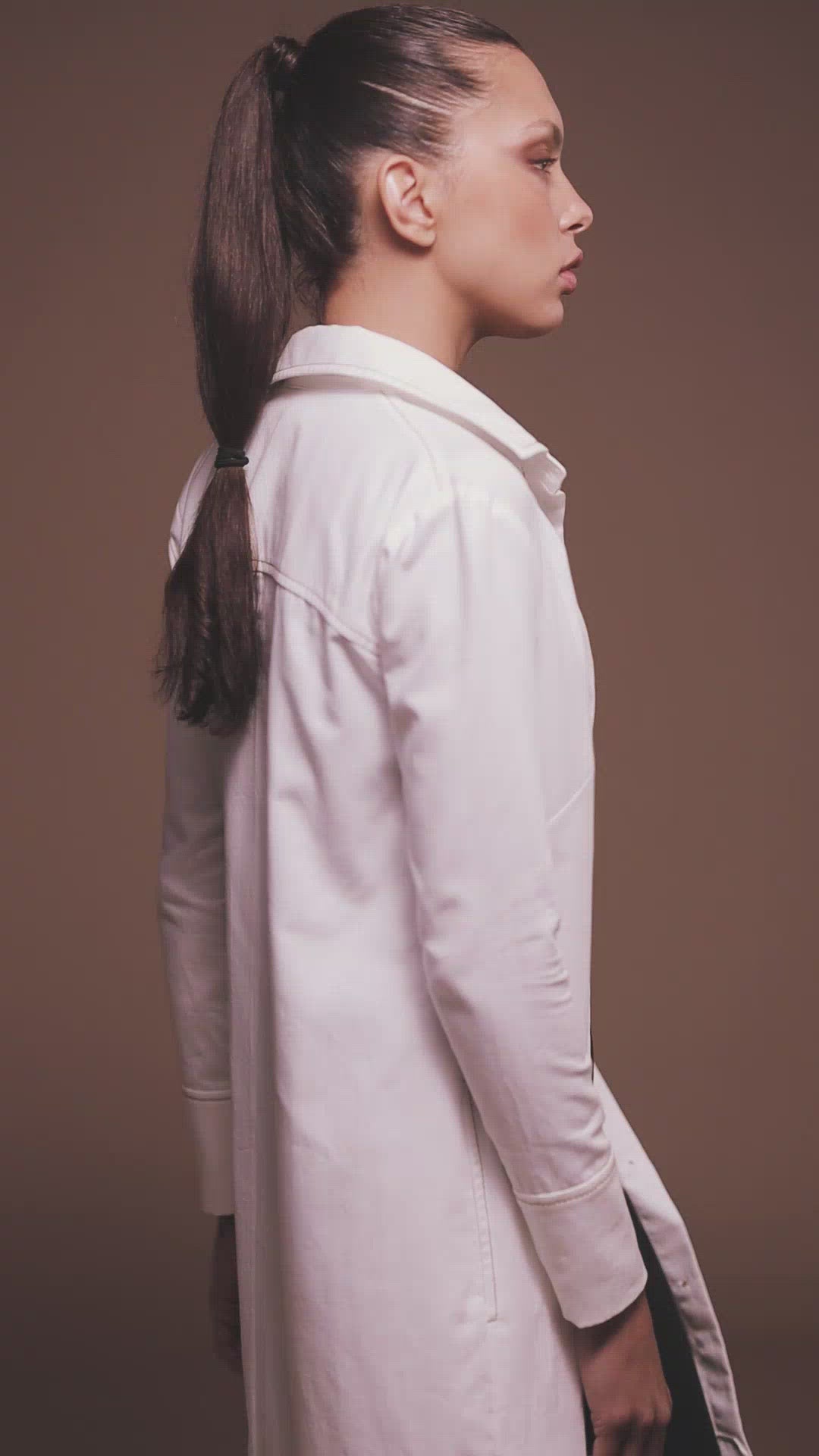 Video of white Organic Cotton Shirt Dress made by Organique, a sustainable clothing brand.