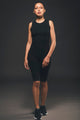 Image of sustainable black cycling jumpsuit made by Organique, a sustainable fashion brand.